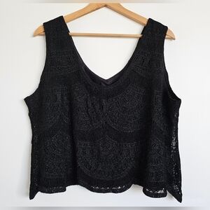 Damianou Vintage Top Blouse Black Lace Embroidery Elegant Size XL